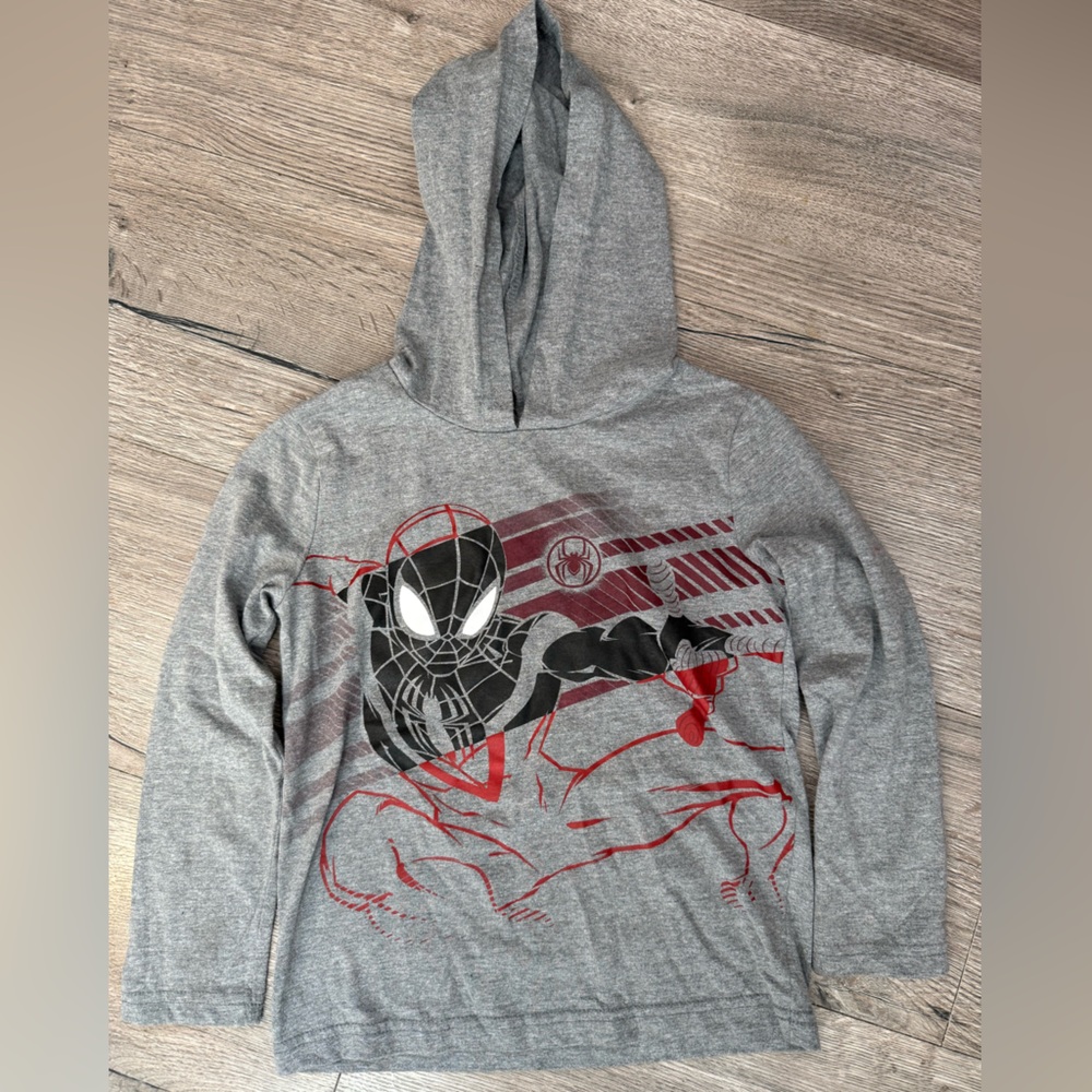 Jumping Beans Gray and Red Spider-Man Graphic Long Sleeve Hooded Tee Size 5